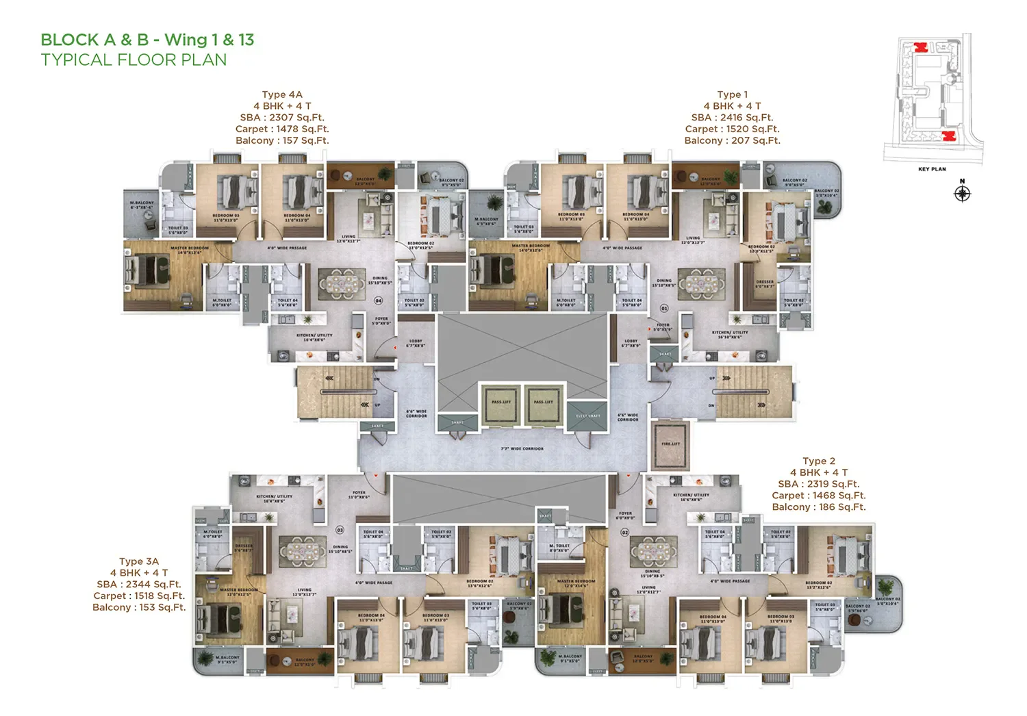 Sattva Vasanta Skye 2 BHK floor plan, 1,177 to 1,270 sq ft