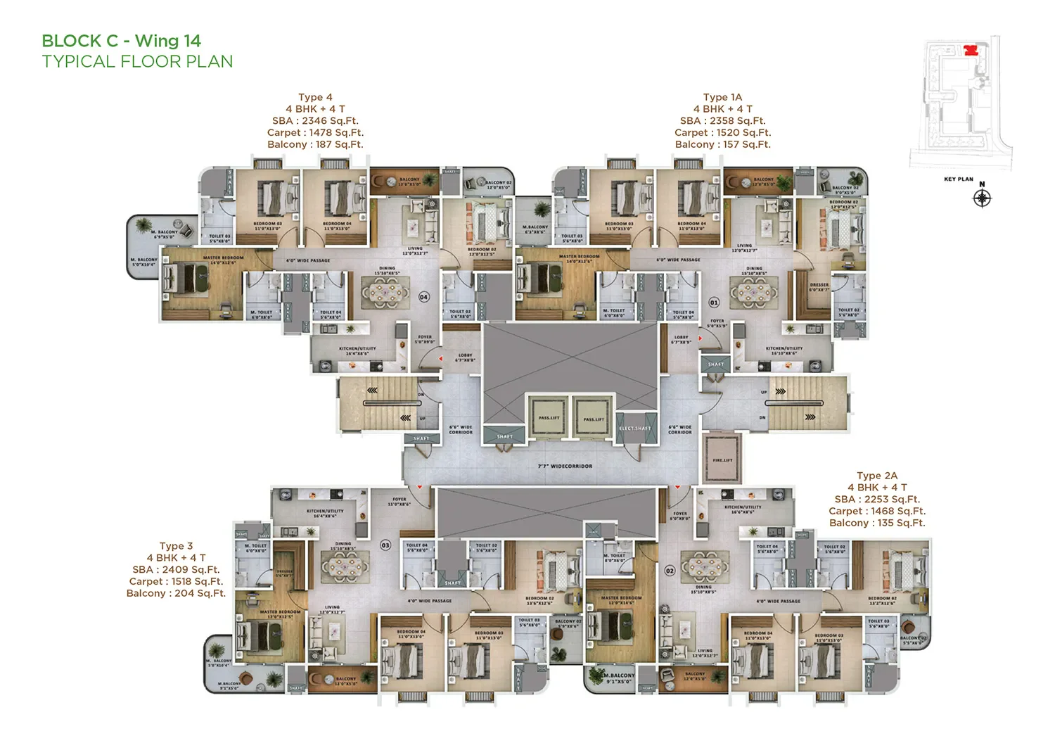Sattva Vasanta Skye 3 BHK floor plan, 1,483 to 1,937 sq ft