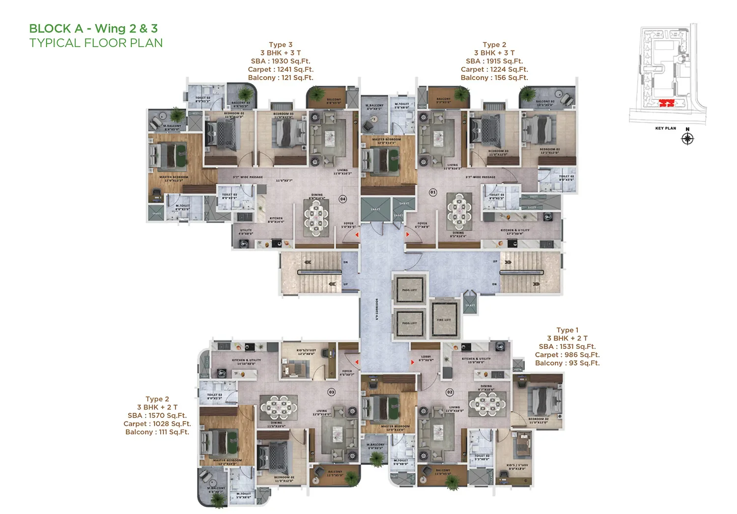 Sattva Vasanta Skye 3 BHK standard floor plan layout