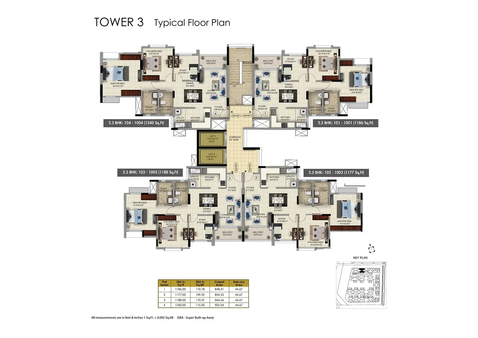 Sattva Vasanta Skye tower typical floor plan and unit schedule