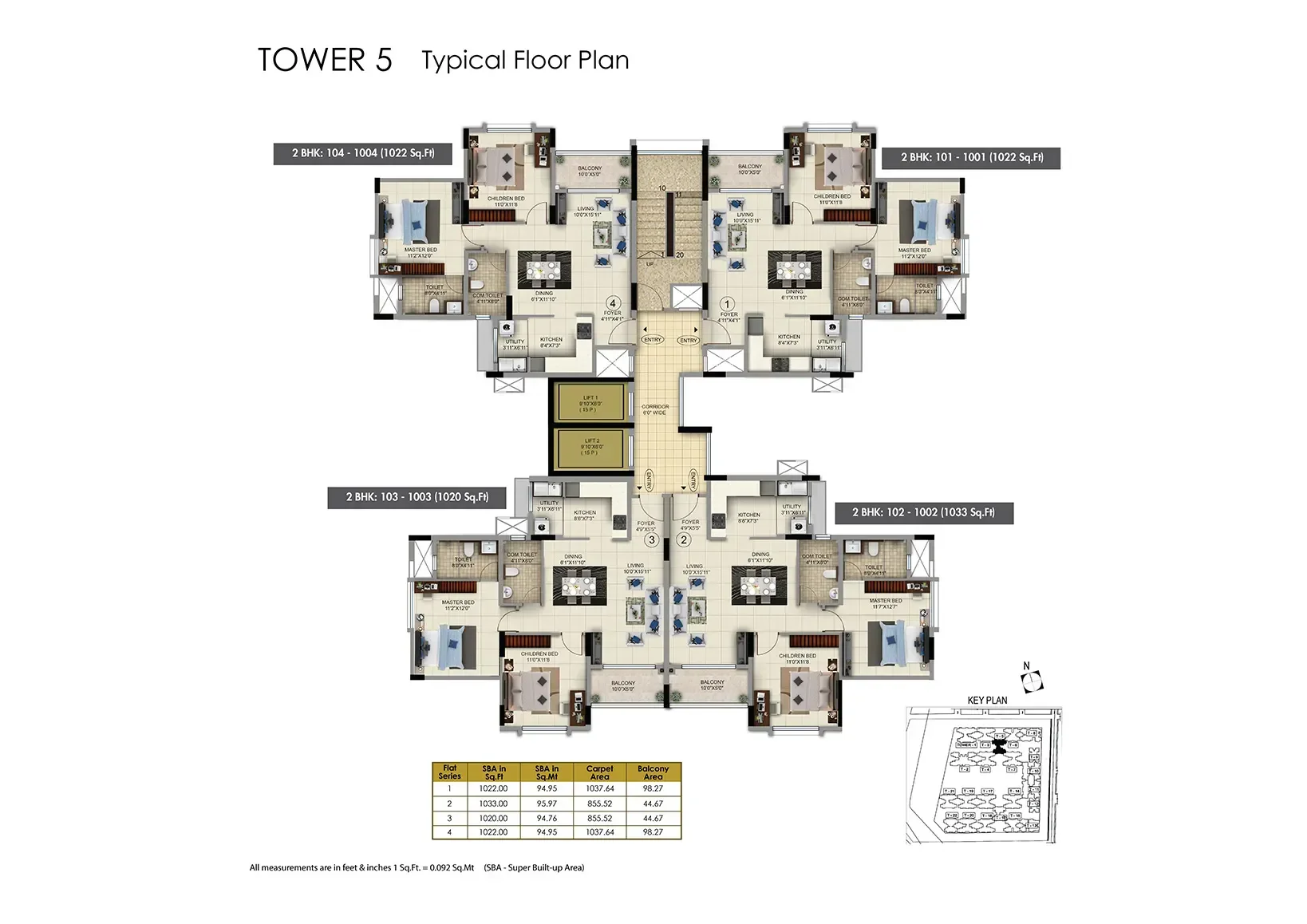 Sattva Vasanta Skye tower typical floor plan and unit schedule