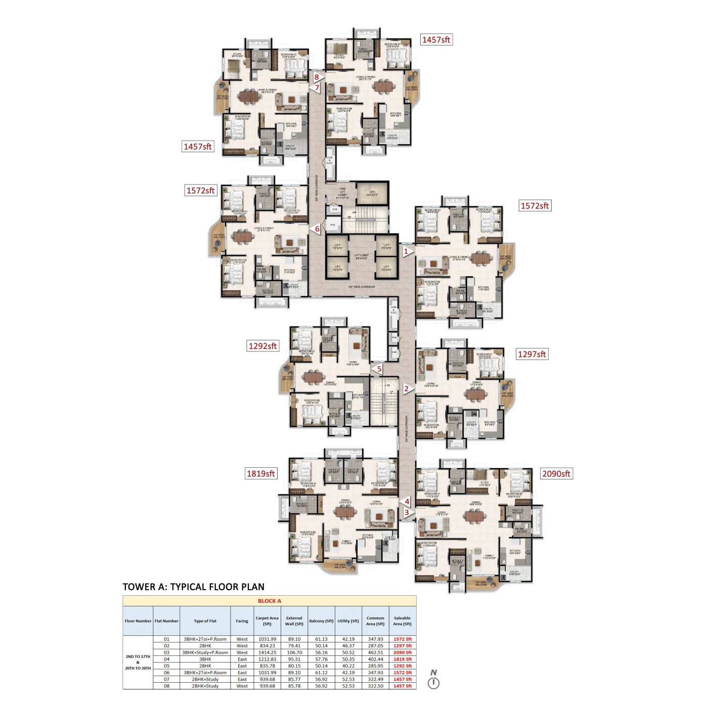 Aparna Wonder Woods Tower A Typical Floor Plan