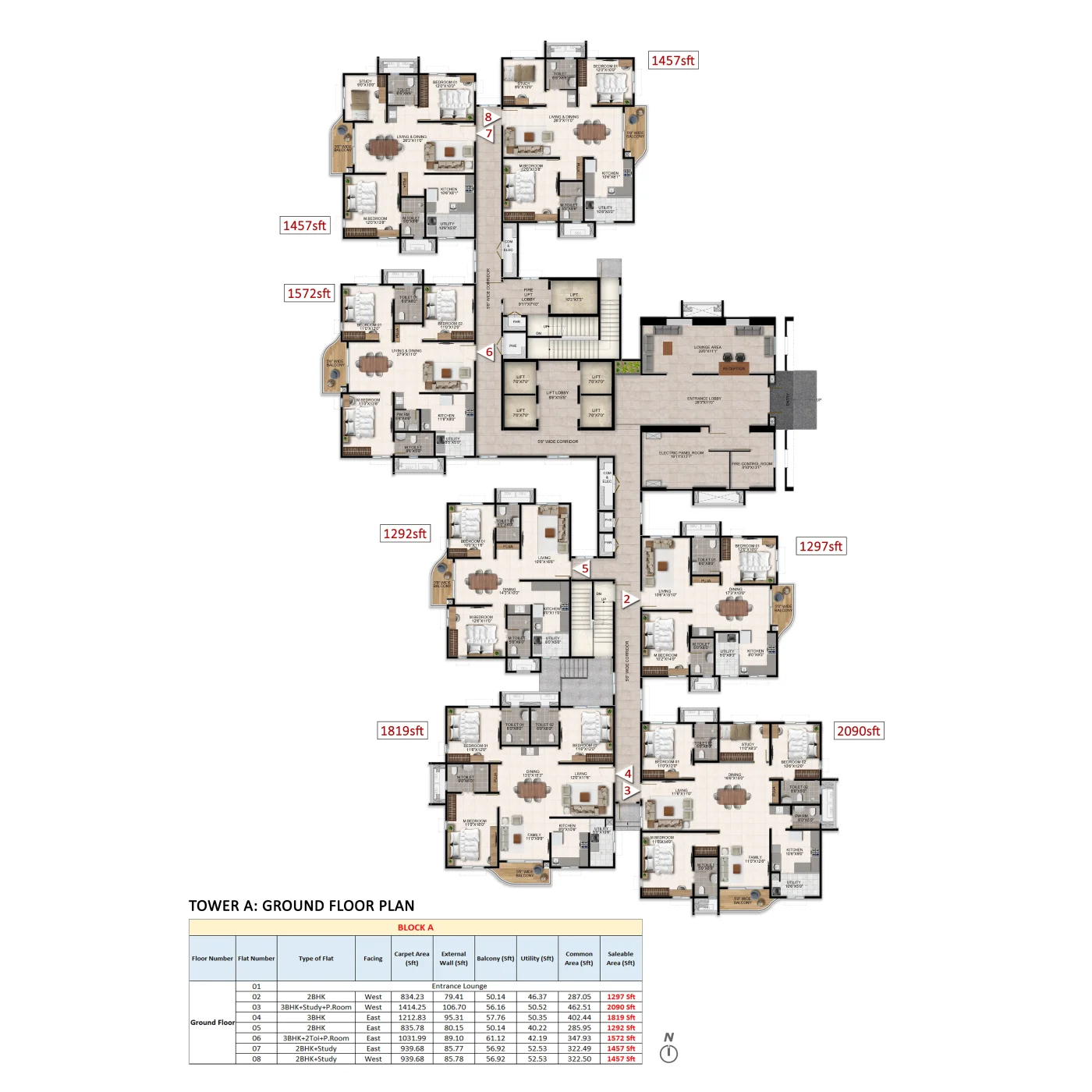 Aparna Wonder Woods Tower D, E & F Typical Floor Plan
