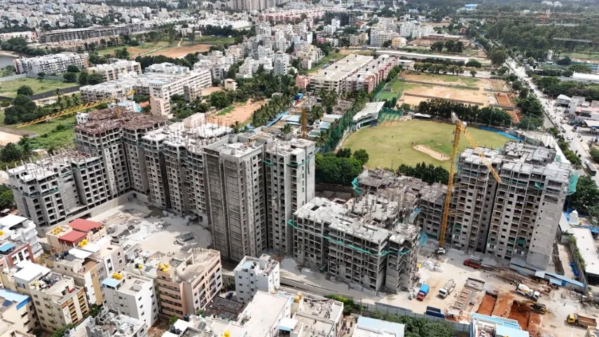 Drone photo of Orchid Salisbury construction on 28 June 2025 showing tower structures and cranes