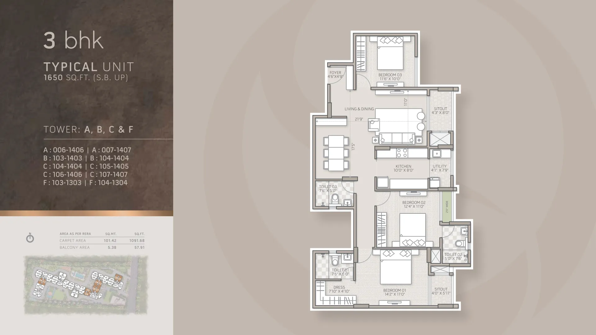 Orchid Salisbury 3 BHK floor plan, 1,650 sq ft