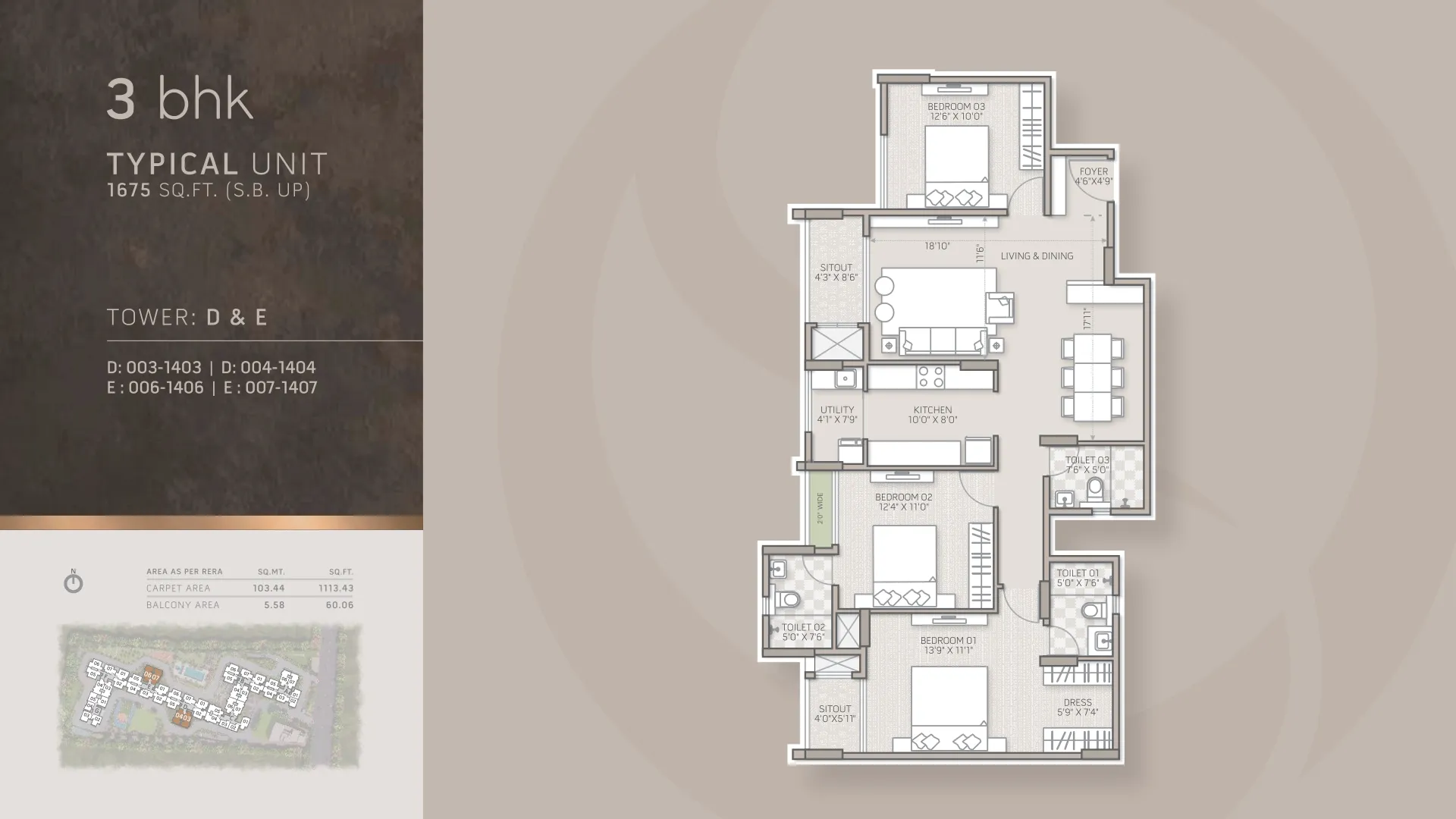 Orchid Salisbury 3 BHK floor plan, 1,675 sq ft