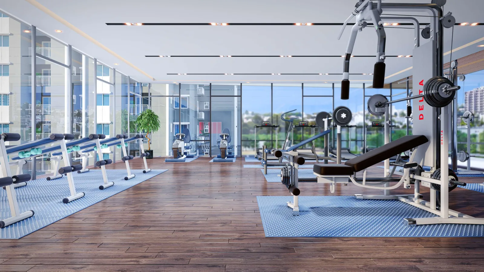 Sattva Aeropolis clubhouse gymnasium with equipment